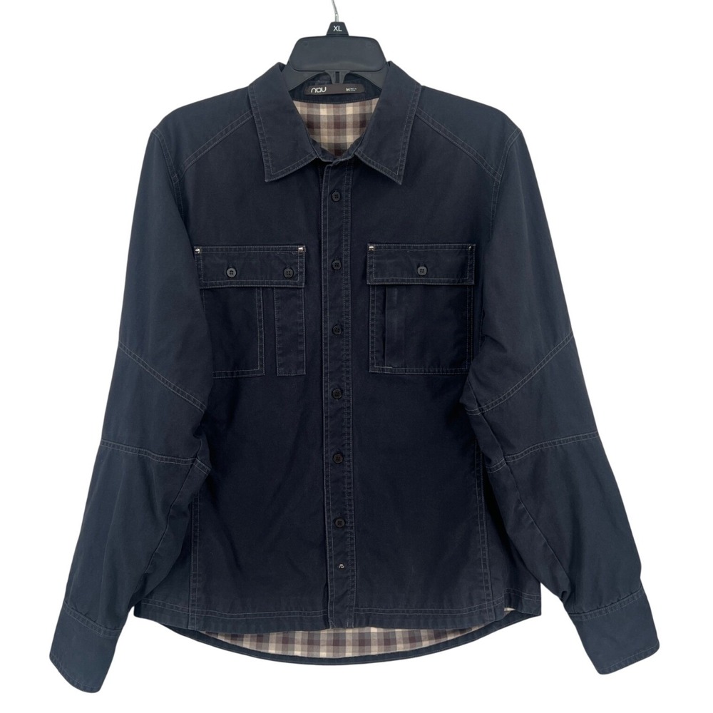 Nau Utility Shirt Jacket Size M Black Organic Cotton Flannel Lined Gorpcore